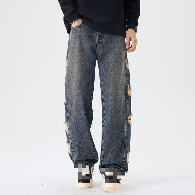 New trendy ripped loose straight-leg jeans---G7325