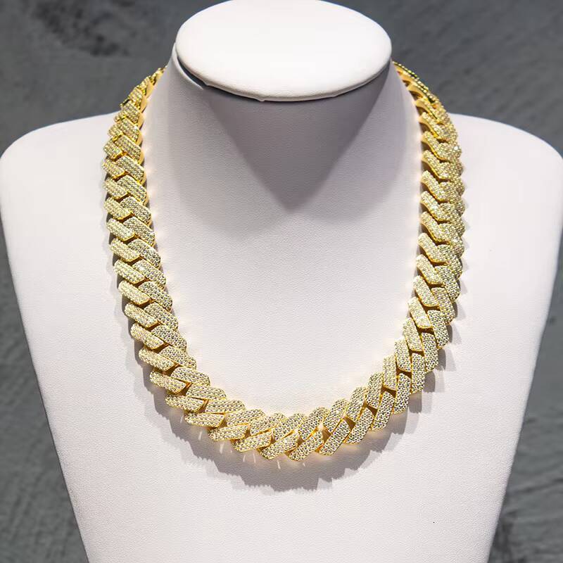 Hip Hop Jewelry 18mm 3 Row Iced Out VVS Moissanite Diamond 925 Silver 18k Gold Plating Cuban Link Chain