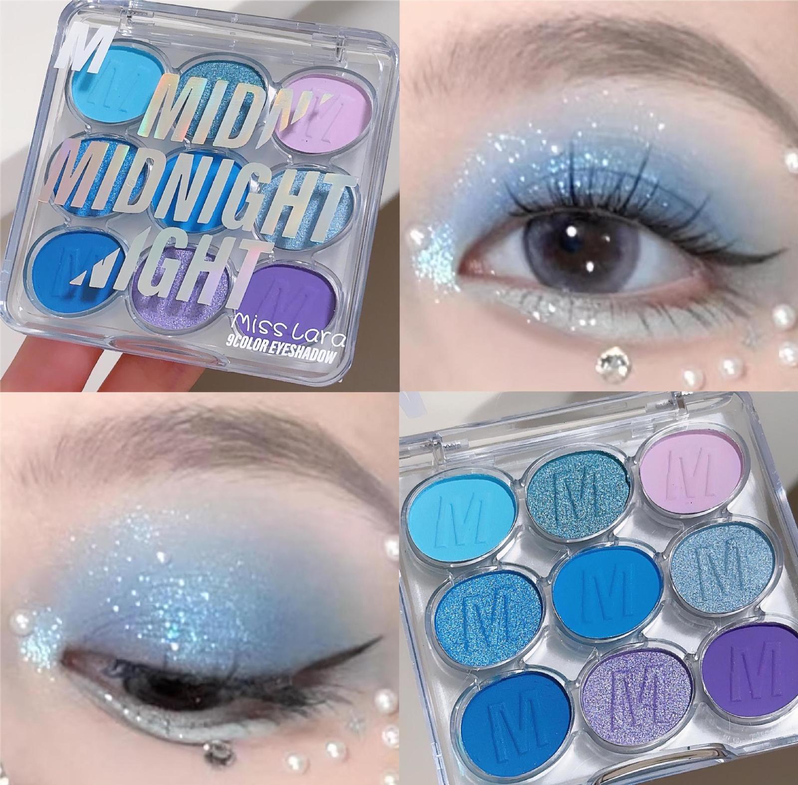 Color makeup Miss lara Nine color eye shadow plate Pearlescent fine glitter blue green purple stage makeup eye shadow 240709