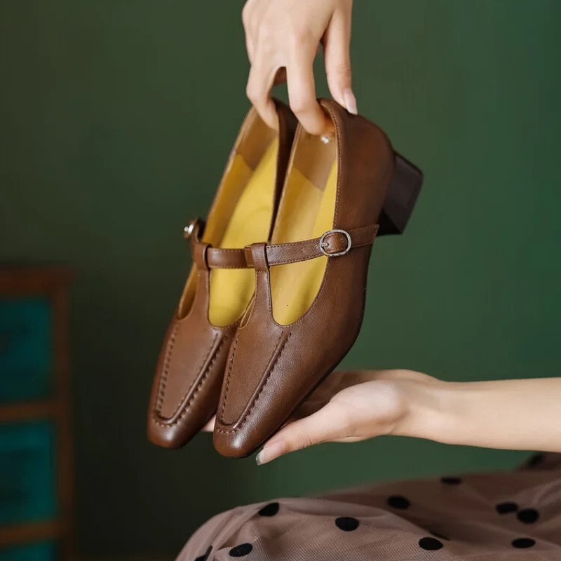 Size 3443 Women Flats Cow Leather Pointed Toe Shallow Retro Mary Jane Single Shoes Ballet Flat Loafers Ladies Dress 251121