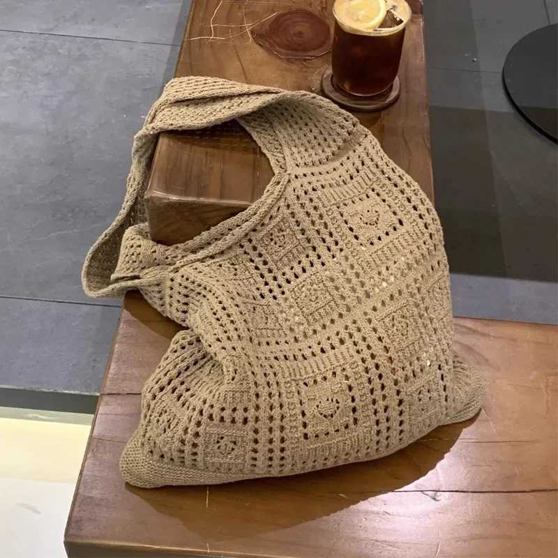 Wool Large Knit Bag Shoulder Shopping Bag for Women Vintage Cotton Cloth Girls Tote Shopper Bag Large Female Crochet HandbagT251121