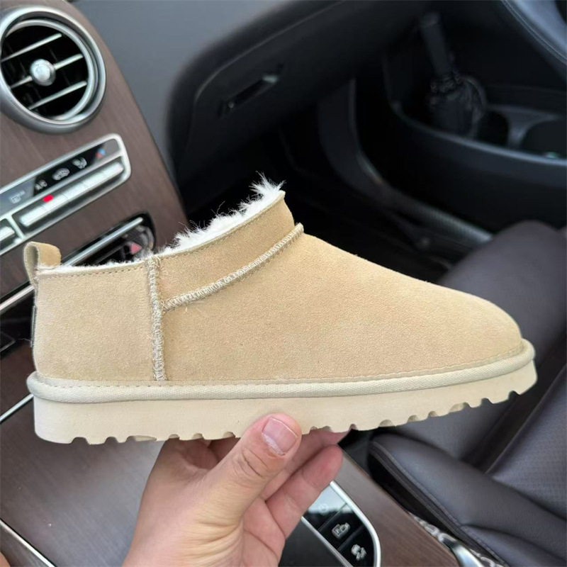 free shipping Designer Snow Boots 2025 New Women's Ultra-Mini Slant Collar Short Tube Low-Top Genuine Cowhide Wool Fleece-Lined Warm Anti-Slip Co