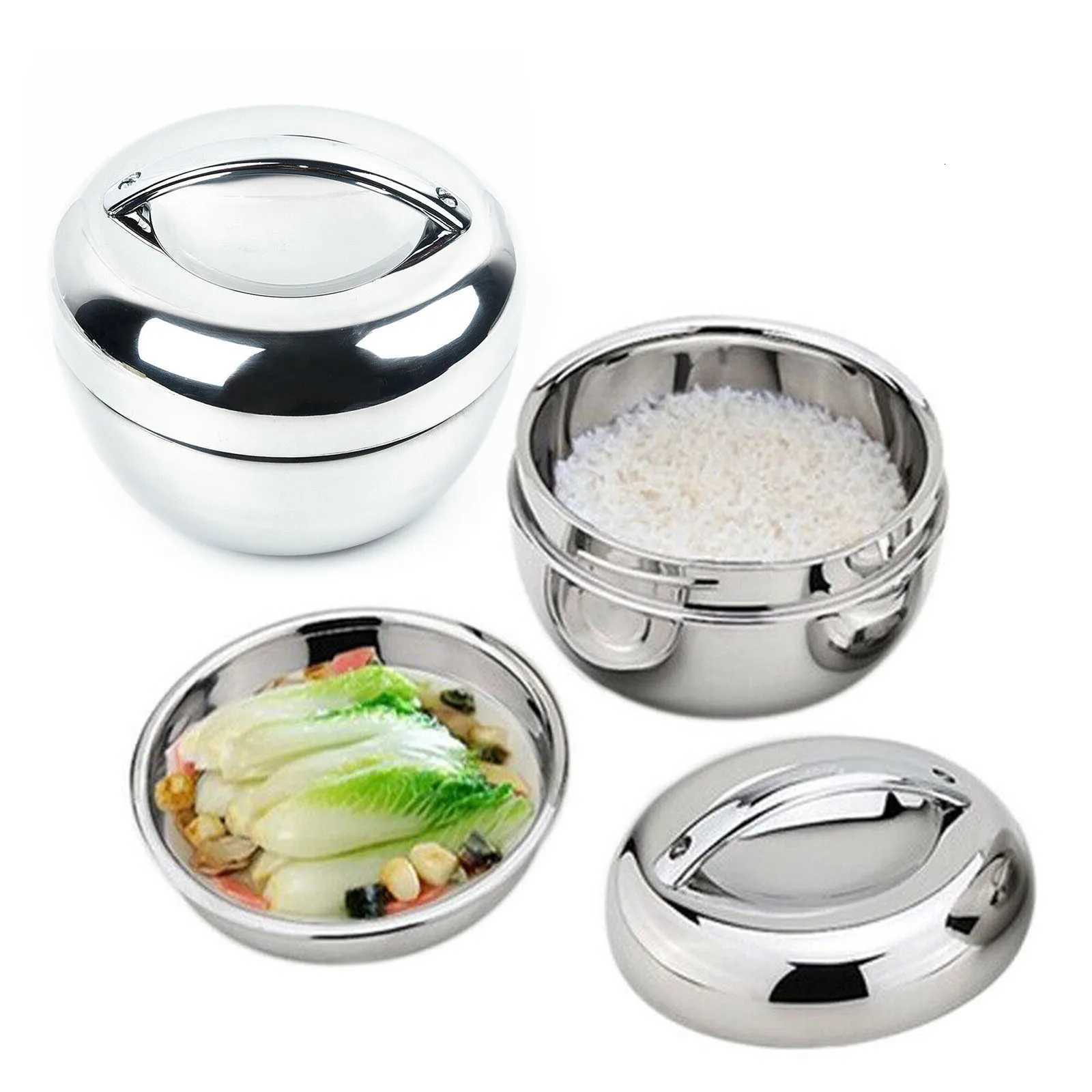 Thermal Lunch Boxs Portable Stainless Double Layer Thermo Insulated Thermals Food Container Bento Round Easy To Clean Lunch BoxM251121