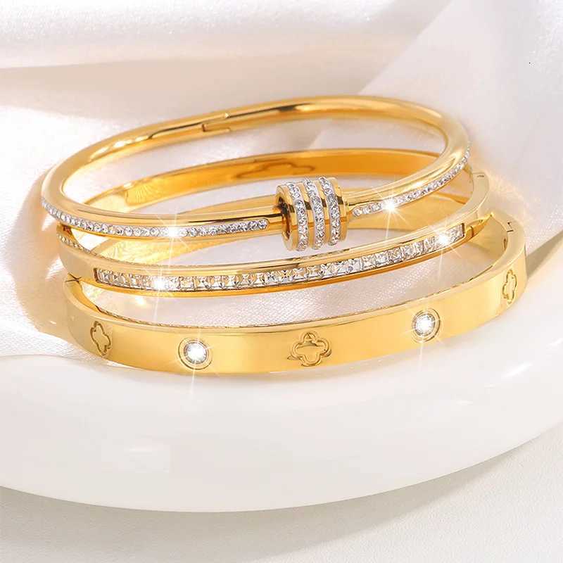 3pcs Gypsophila Diamond-Encrusted Stainless Steel Simple And Versatile Bracelet For Daily MatchingW251121