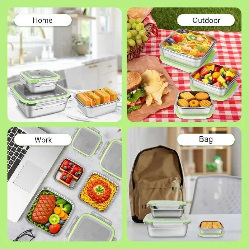 350/550/850m Stainless Steel Lunch Box Refrigerator Sealed Storage Box Portable Food Containers Leak-proof Microwave Bento BoxesM251121