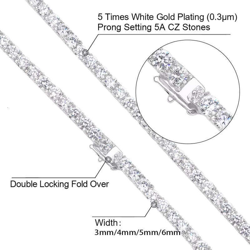 Fashion Jewelry Chain Necklace 14k White Gold Plated 5A moissanite Men and Women Tennis Bracelet