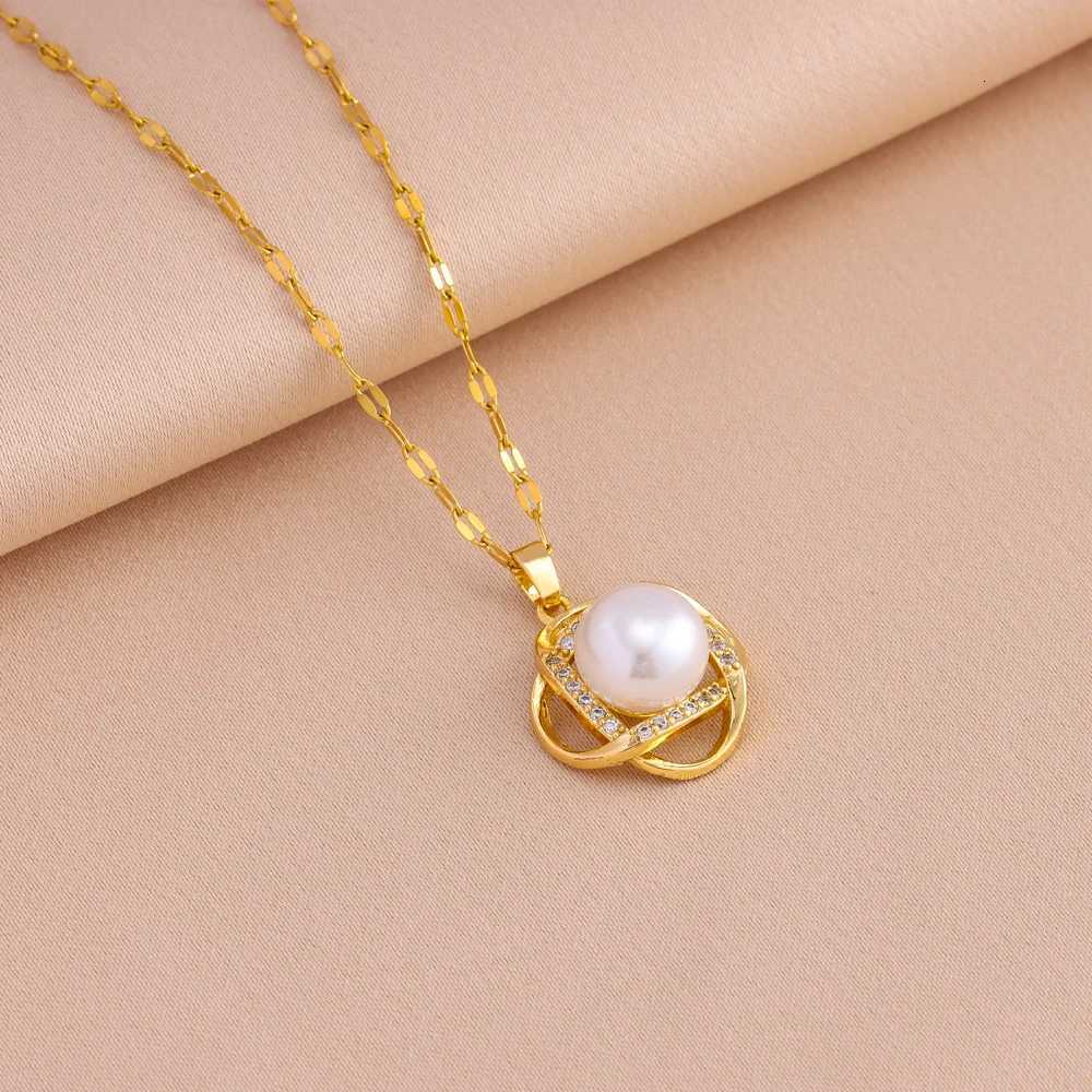 New Vintage Pearl Pendant Necklaces Earrings For Women Female Daily Wear Stainless Steel Jewelry Set Girls Party Gift WholesaleXJ251121