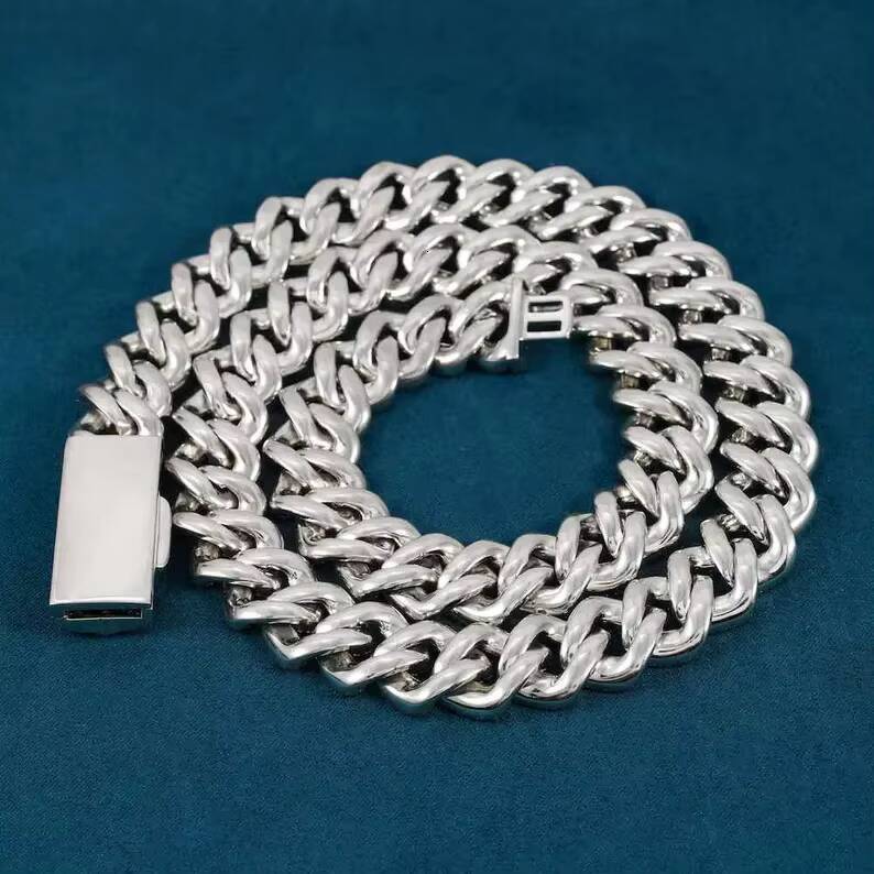 15mm Fully Iced Out 925 Sterling Silver Gold Plated Shiny Charm Jewelry Diamond Mens Necklace VVS Moissanite Cuban Link Chain