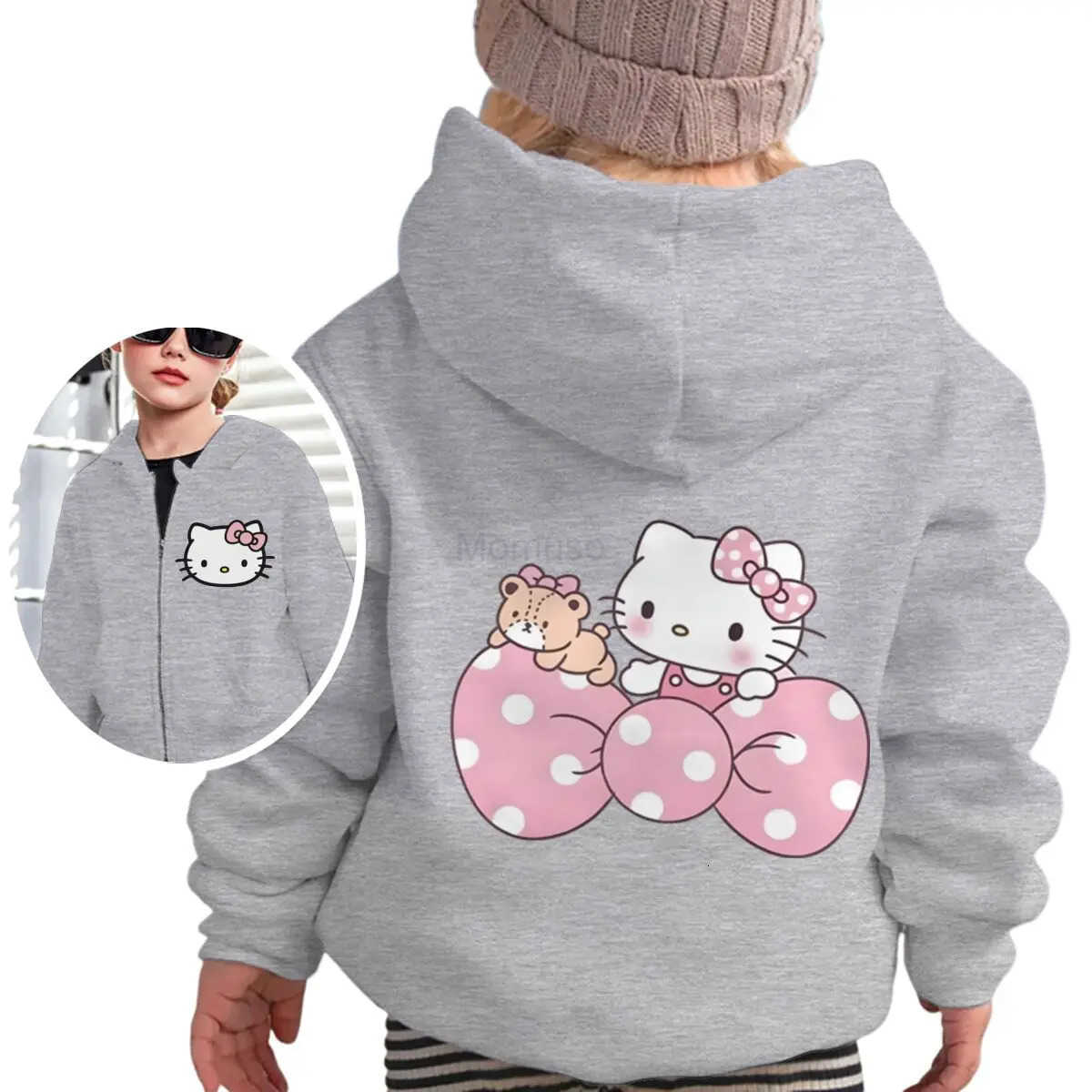 Sanrio Kids Zipper Hoodie Kawaii Hello Kitty Cartoon Anime Boys Girls Sweatshirt Cute Kitty Harajuku Fashion Zipper Style Hoodies Coat H251121
