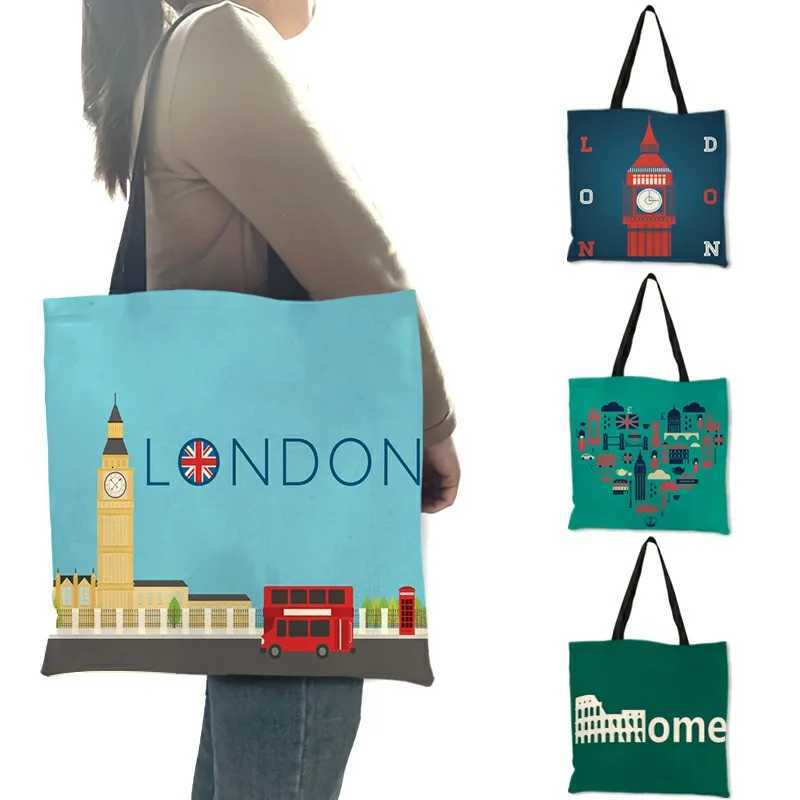 High Quality Linen Shoulder Bag London Big Ben Tower Rome Print Tote Bag Fashion Ladies Women Casual Beach Shopping Bag HandbagsT251121