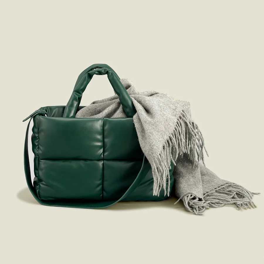 Fi Woven Wen Padded pu leather Shopper Bag Soft Casual White Fem Handbag Lady Cott Shoder Bag Quilted Duvet Bag Y251121