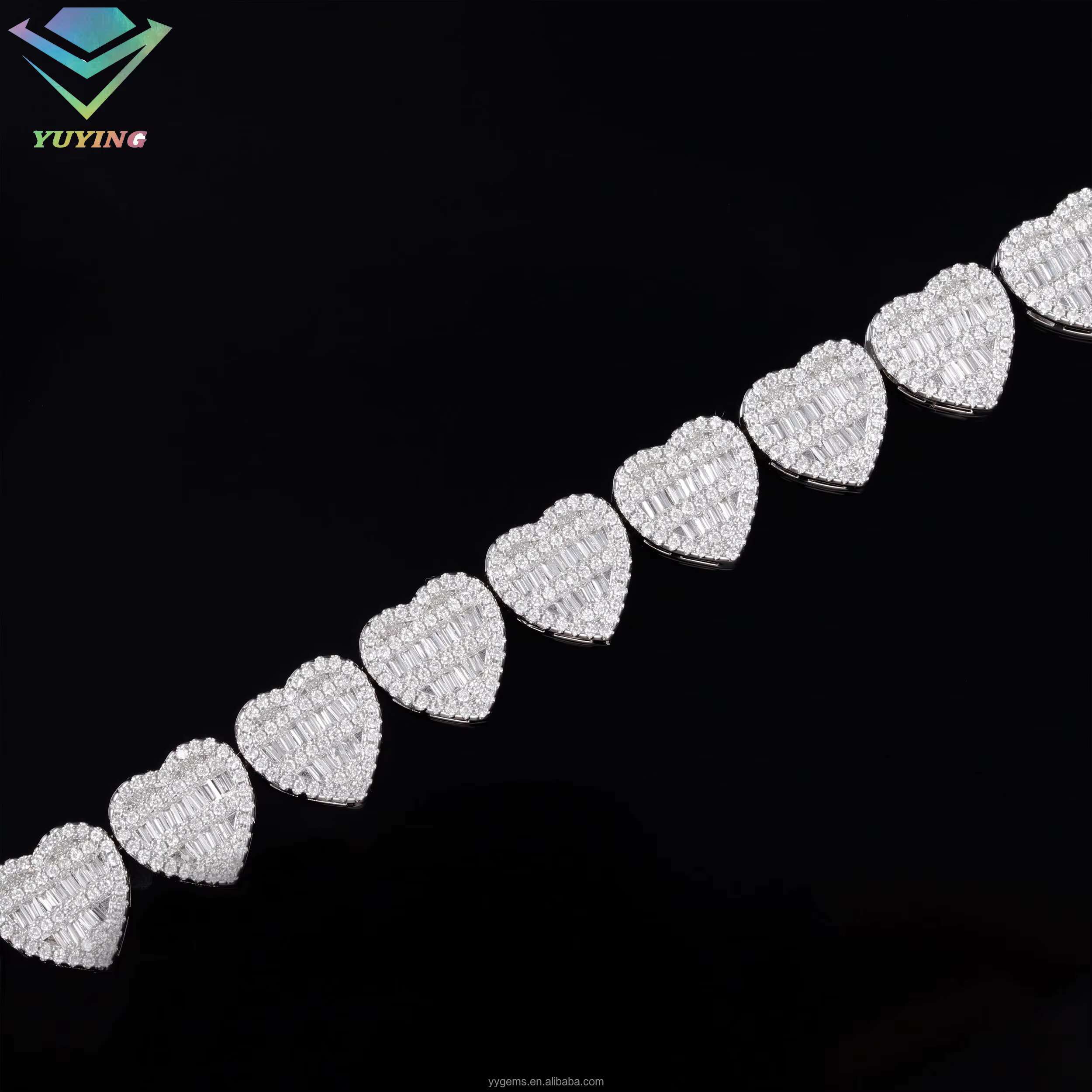 Fine Jewelry Heart Shape with Vvs baguette Moissanite Bracelet Women Men Design Cuban Bracelet Bangles