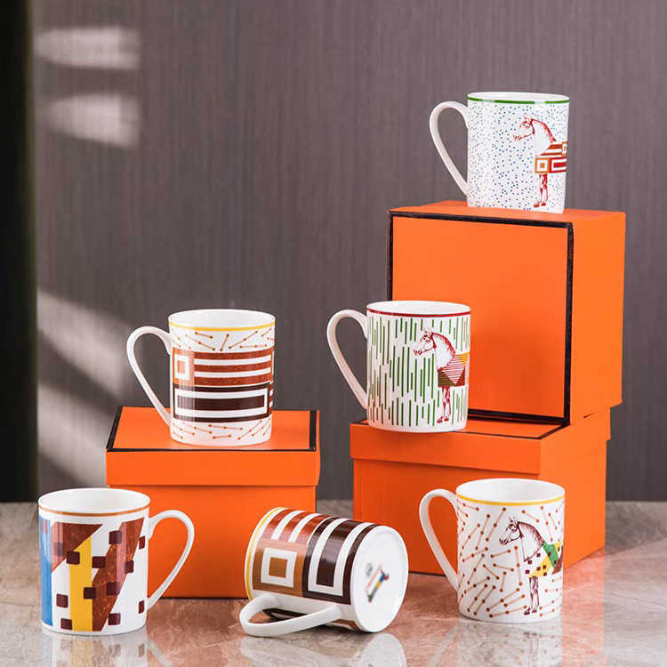 European style minimalist mug milk cup breakfast cup mosaic ceramic high-end exquisite bone china home gift box S25421