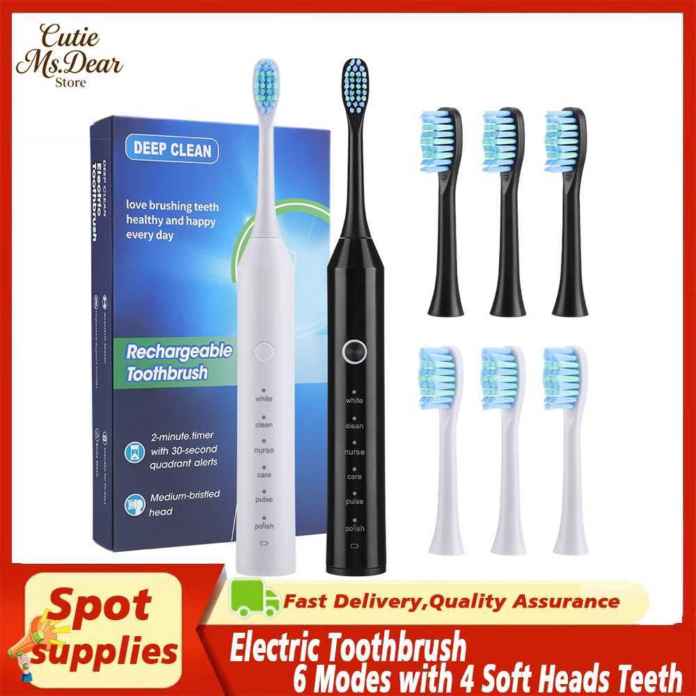 Electric Toothbrush for Adults Sonic Rechargeable 6 Modes with 4 Soft Heads Teeth Tooth Cleaner 60 Days Battery Life Oral Care C251121