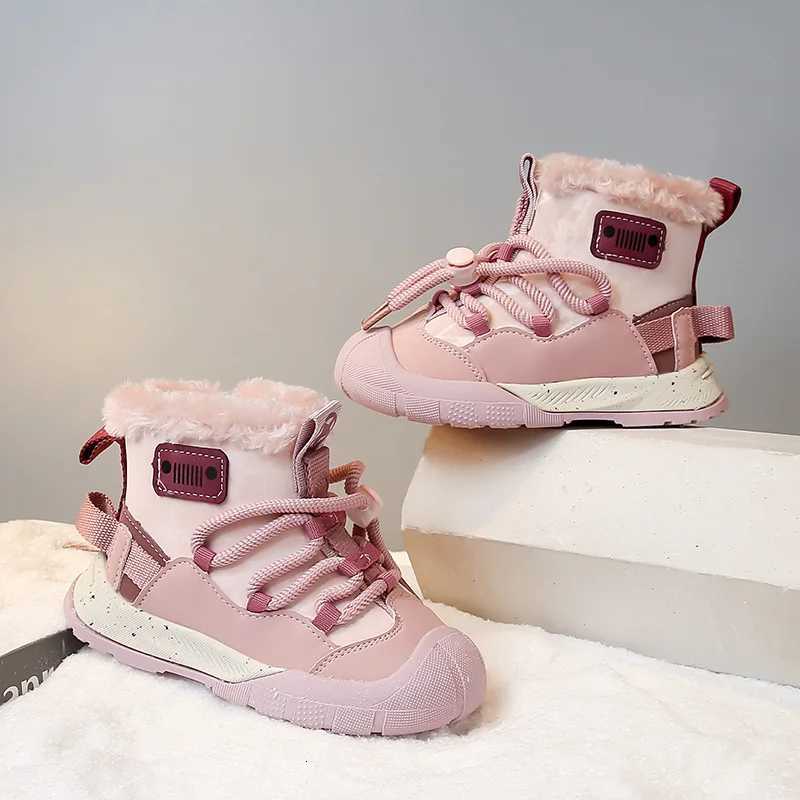 Childrens Snow Boots 3-18 Years Old Beige Padded Thickened Boys Girls Cotton Shoes Winter New High-top Kids Short Cotton BootsW251121