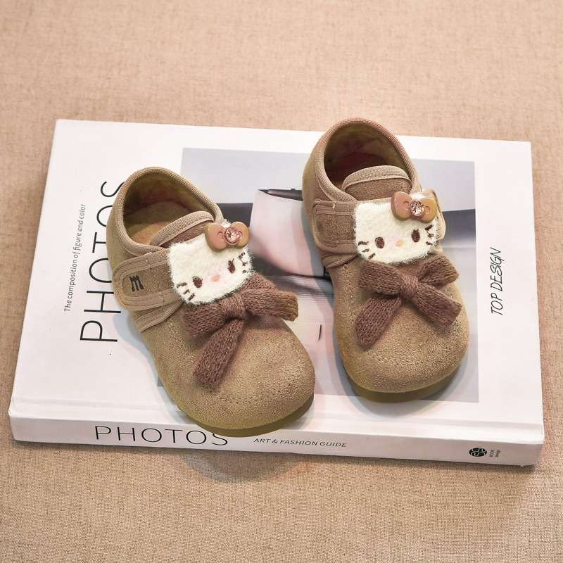 New designer leather shoes, double cotton velvet children's shoes, winter new cartoon baby, little girl fashion princess shoes