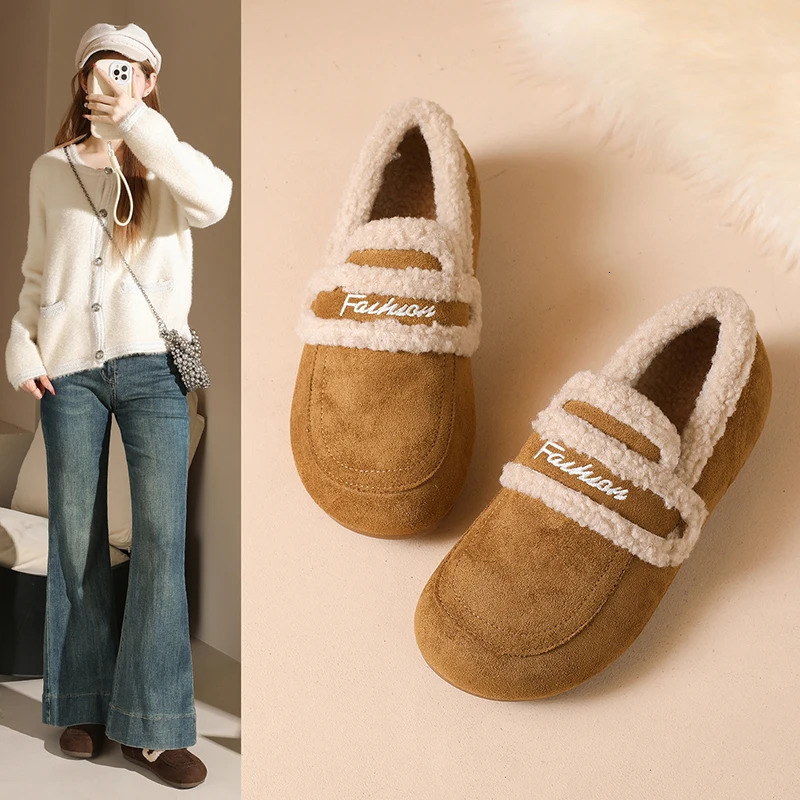 Fleecelined boots cotton shoes keeping warm and versatile loafers for autumn winter A059 251121