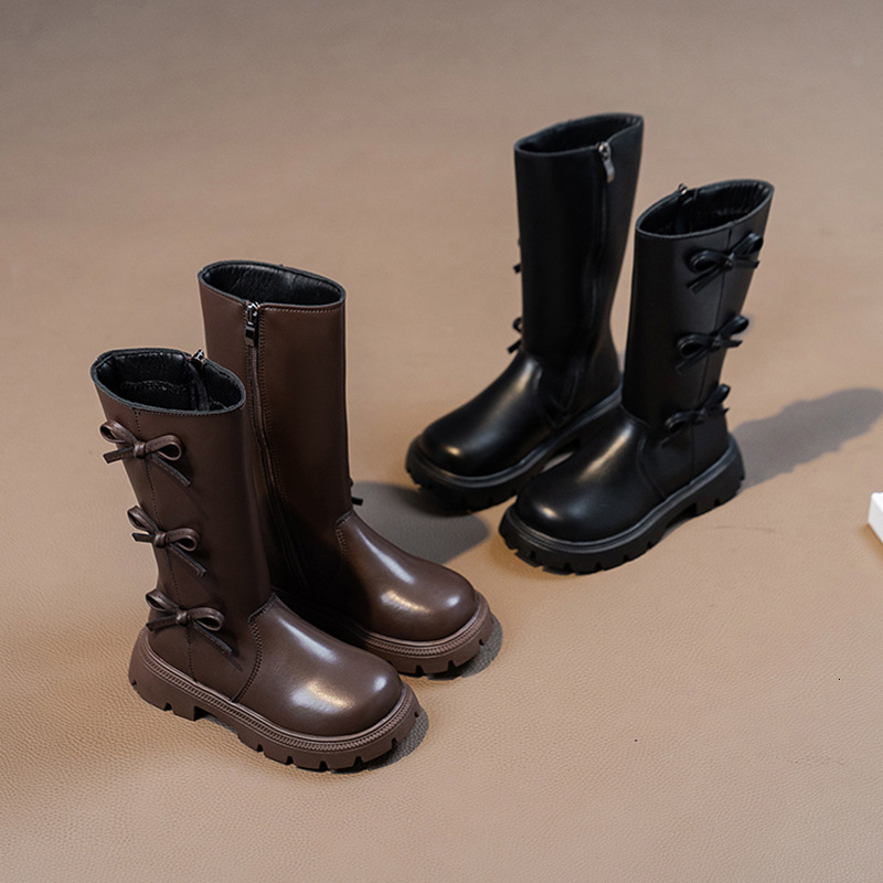 New designer shoes Girls Long Boots Autumn Winter New Style High Boots Fashionable Bow Princess Leather Boots Children s Martin Boots