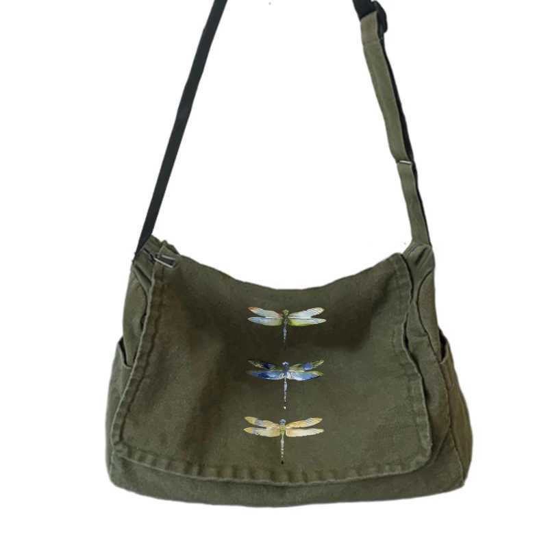 Womens Shoulder Bag Dragonfly Print Canvas Large Capacity Tote Crossbody Bag For Women Multiple Pockets Laptop Bag TravelT251121
