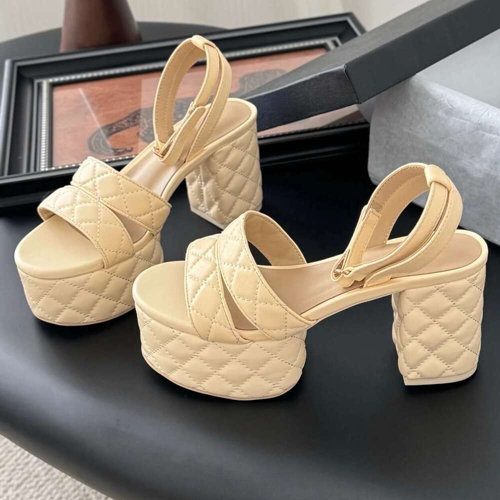 2025 Newest Summer Top Quality Genuine Leather Open-Toe Platform High Heel Buckle-Strap Woman Sandals Banquet Pumps Botas Mujer