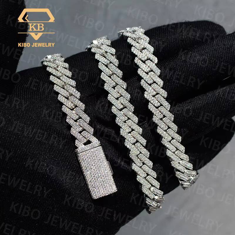 Hip Hop Jewelry Rock 10MM 12MM S925 Silver Iced Out Bracelet Round Cut VVS Moissanite Hiphop Diamond Cuban Link Chain