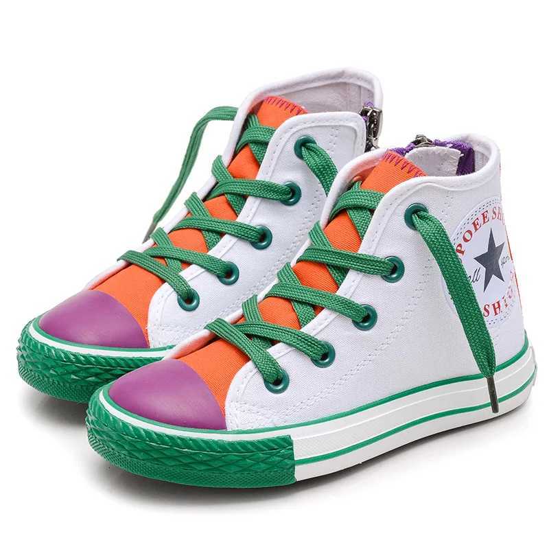 Opoee Childrens Shoe Wholesale 2023 Spring Boys and Girls Board Shoes Korean Edition Colored Fashion Mid Top Childrens CanvaW251121