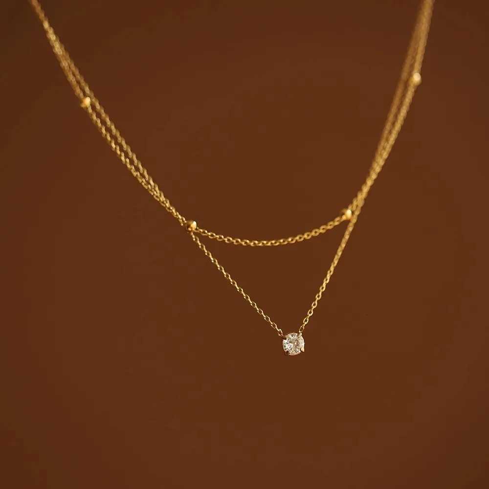 Stylish Shiny Zircon Double Layer Staniless Steel Waterproof Gold Plated Choker Necklace Stacked Fashion Jewelry Gift for WomenXJ251121