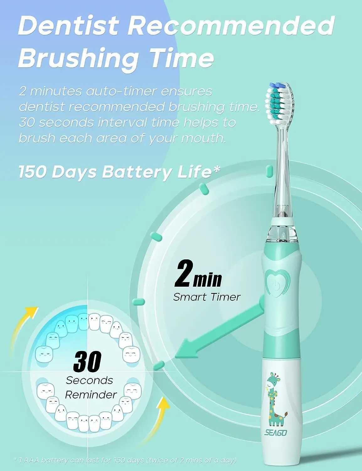 Seago Electric Toothbrush for Kids Sonic Clean Teeth Special Soft Brush for Kids 2 Minutes Timer with 8 Extra Brush Heads C251121
