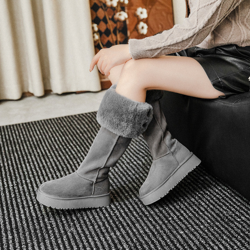Christmas luxury gift autumn and winter thick soled knee high boots warm snow boots double wearing women's shoes snow boots women's new desi