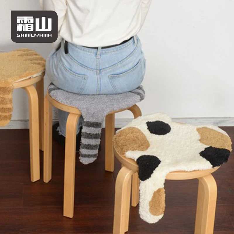 SHIMOYAMA Seat Cover Fluffy Square seat Cushion Cute Cat Design Soft Wool Seat Cushion for Chairs Stools Chair Pad Round C251121