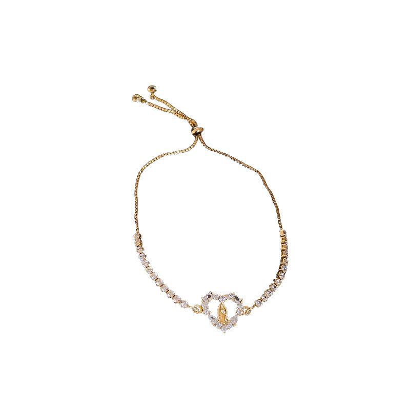 Super Shiny Zircon Oval Heart Buddha Adjustable Light Luxury High-end Feel Bracelet Niche Exquisite Jewelry for Women - view 9