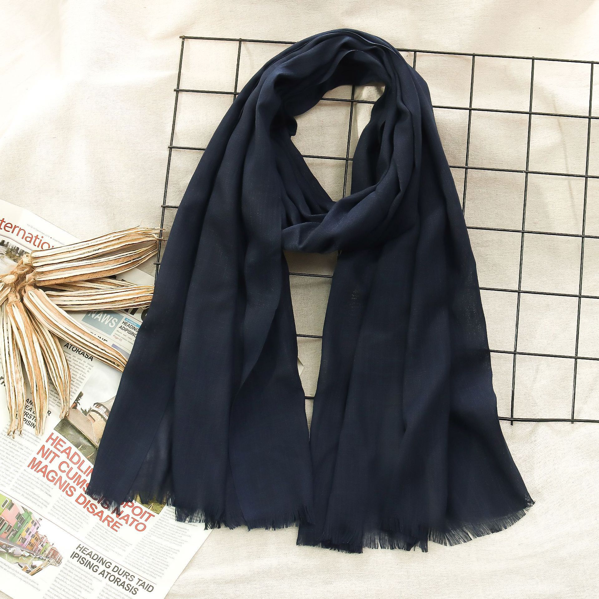 K460 Solid color bamboo cotton scarf New autumn and winter two-end detachable single color medium-length scarf Women's shawl wholesale