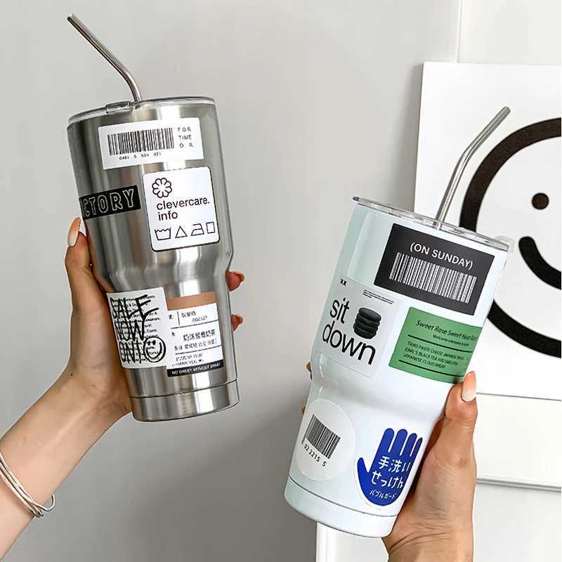 900ML Bottle 304 Stainless Steel Thermos With Straw Sports Water Bottles Keep Cold Thermal Mug Outdoor Portable Cup L2511214ERL W260226