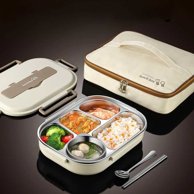 304 Stainless Steel Compartment Lunch Box Set Sealed Portable Insulated Microwae Heating Soup Bento Box for Adult Food ContainerM251121