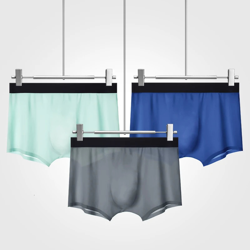 Mens underwear mens ice silk 3D molded boxer seamless thin boxing shorts summer breathable 250417