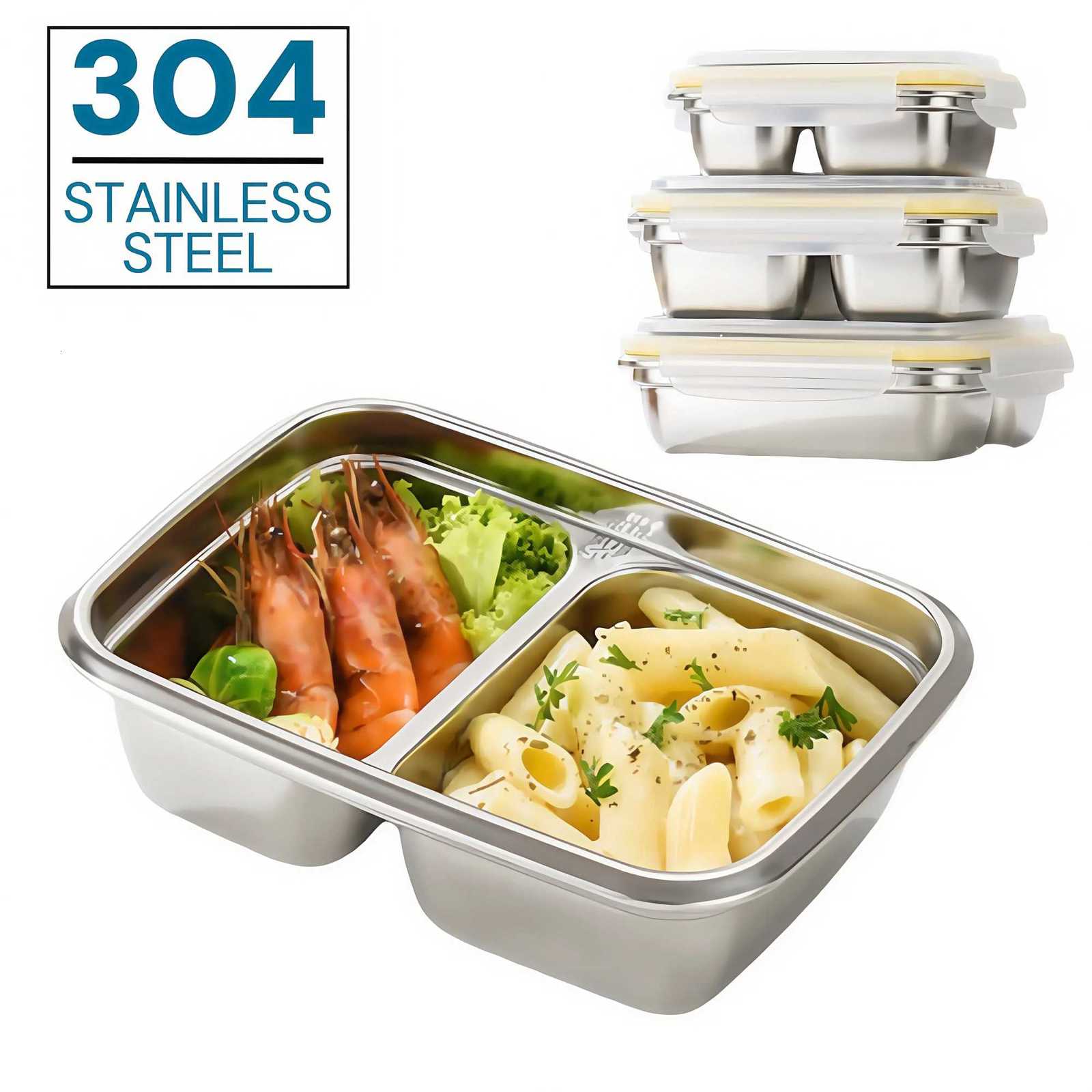 304 Stainless Steel Bento Lunch Box for Kids and Adults Leak-Proof Lunchbox Food Meal Prep Storage Container Dishwasher SafeM251121