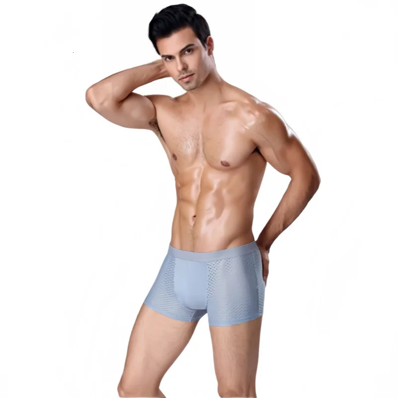 Mens Sexy Mesh Underwear Summer Breathable Ice Silk Box 10XL Plus Size Flat Corner Comfortable Sports Shorts 250417