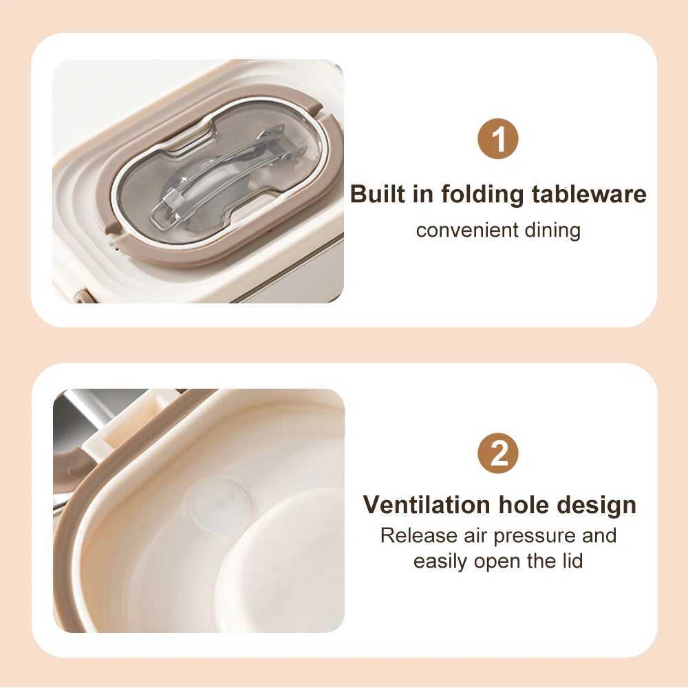 3-tier Stackable Lunch Box 304 Stainless Steel Inner Liner Leak-Proof Sealed Bento Box with Handle Portable Food ContainerM251121