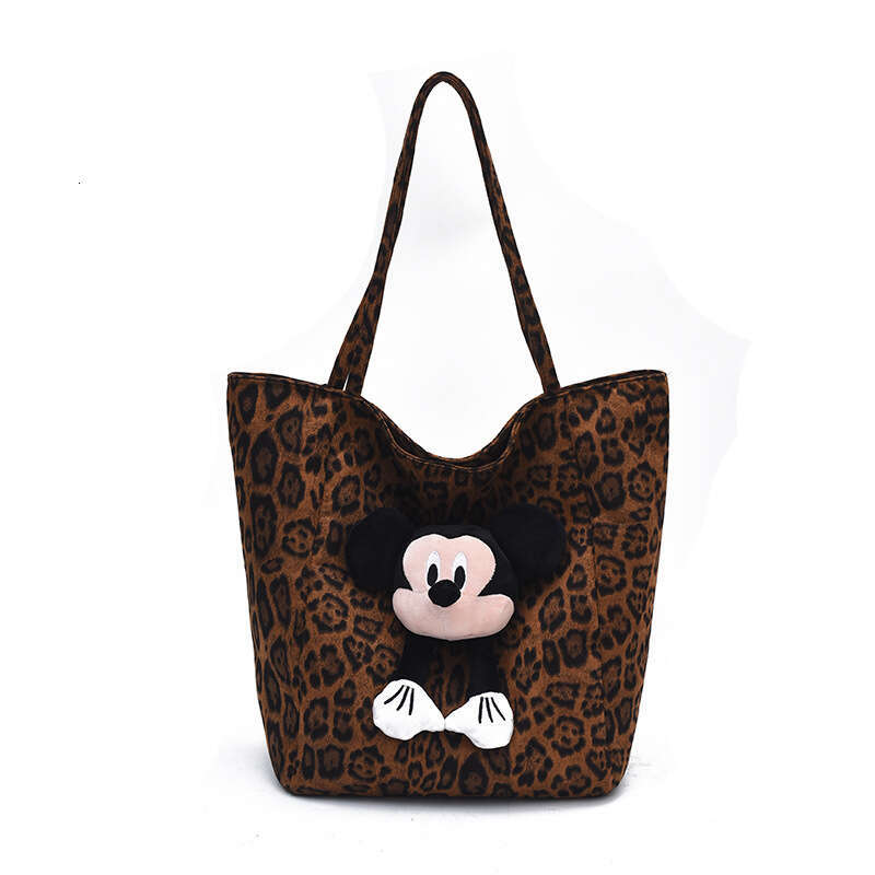 Canvas Bag Large Capacity Shopping Bag Korean Niche Leopard Print Velvet Stylish Plush Toy Shopping Handheld New Large Capacity Lazy Should