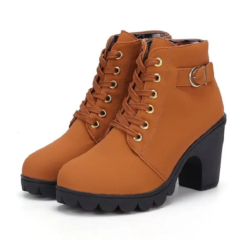 Spring Winter Women Pumps Boots High Quality Laceup European Ladies Shoes PU Heels Fast Delivery 251121