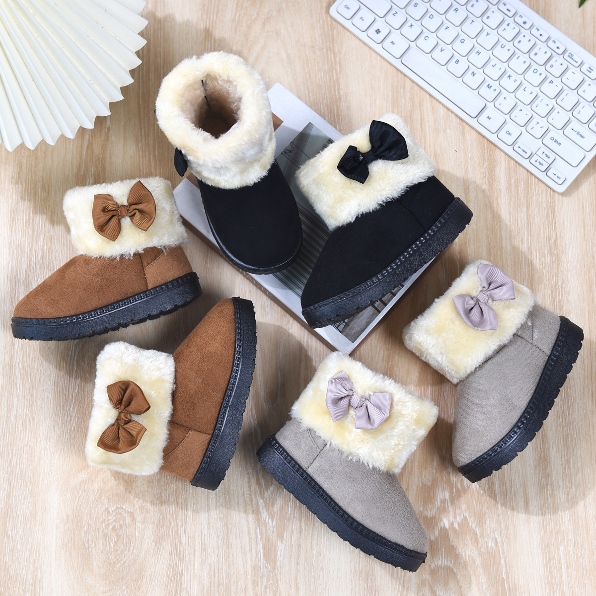 Girls Snow Winter Warm Kids Cotton Toddler Suede Anti Slip Sneakers Bowknot Princess Short Boots Walkfashion Plush Children Shoes Sizes 20 - 35 dh1922