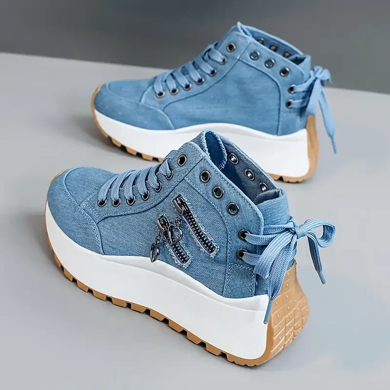 ner Women Sneakers High Top Denim Canvas Shoes Female Girls Students for Lace Up Platform 251121
