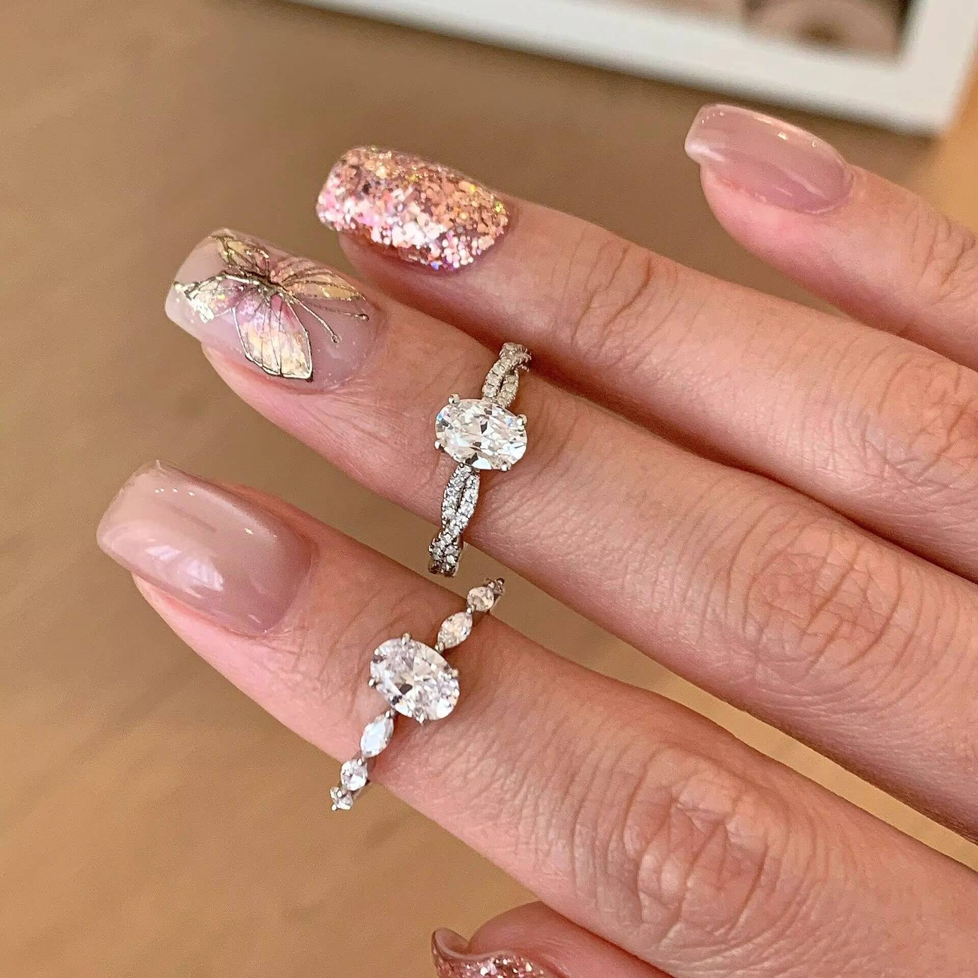 Customized Women Rings Oval 925 Silver Moissanite CZ Engagement Ring Rhodium Plating Inlay Setting Engagement Rings for Women