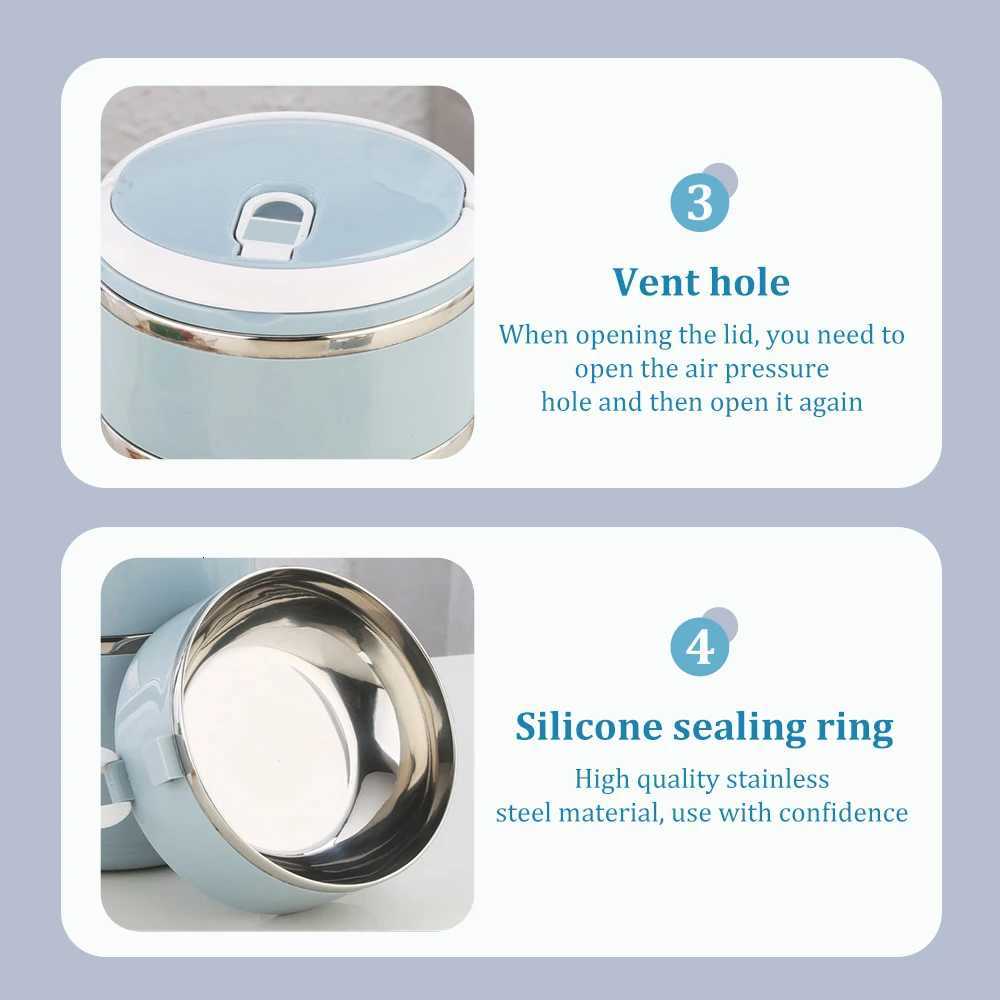 4 Separate Stackable Insulated Lunch Box Round Shape Thermos Food Containers Stainless Steel Inner Food Thermal Box Keep HotM251121