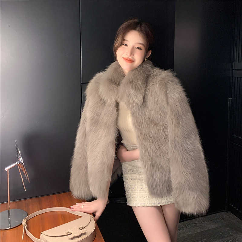 New autumn and winter 2024 faux fox fur coat, stand-up collar, warm fur coat for women W251016