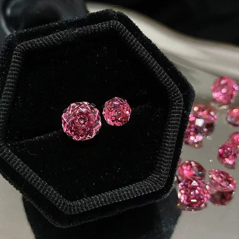 Ins Top Sell Clip Earrings Simple Fashion Jewelry 925 Sterling Silver Rose Cut Pink 5A Cubic Zircon CZ Diamond Gemstones Party OL Women Wedding Earrin