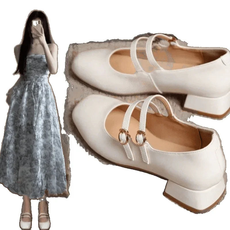 French Elegance Patent Leather SlipOn Mary Jane Shoes Retro Wine Red Buckle Strap Low Heel Thick Single 251121