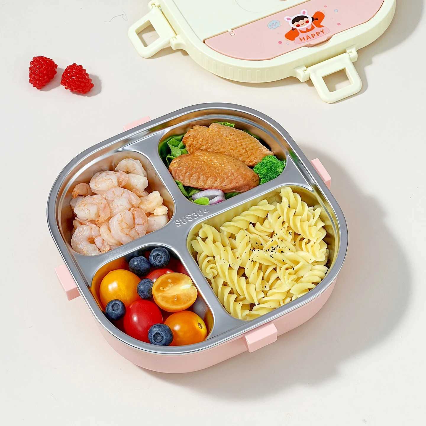 WORTHBUY 4/5 Compartment Portable Bento Lunch Box Microwave Safe Sealed 304 Stainless Steel Lunch Container Set For Kids StudentM251121