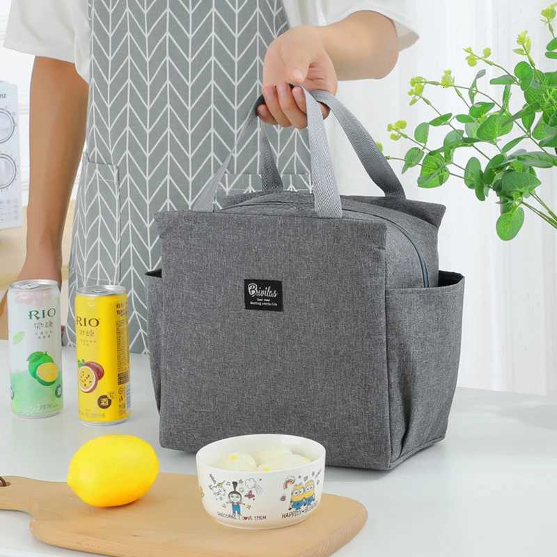 Lunch Bag Nylon Waterproof Thermal Insulation Large Capacity Double Side Pocket Portable Lunch Box Storage Bags Picnic Food Bags H251121