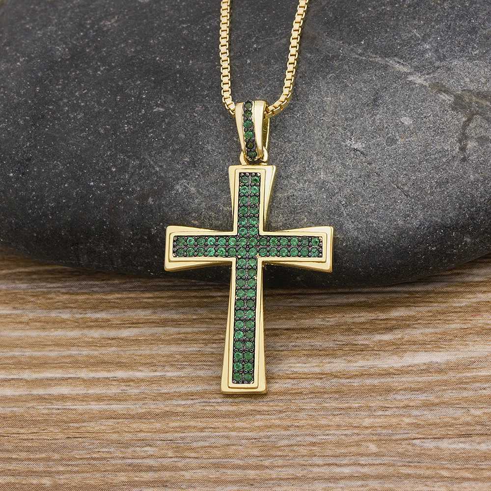 AIBEF New Cross Blue/Purple/Green Crystal Necklace Copper Cubic Zircon Choker Pendant 4 Colors Religion Jewelry Gift For PartyXJ251121